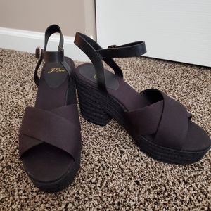 Black platform heel sandals, JCrew, size 9